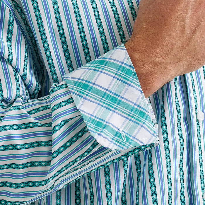 Wrangler Men's George Strait Teal Multi Stripe Shirt