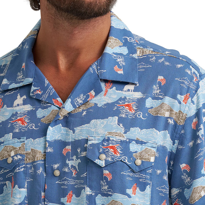 Wrangler Men's Blue Coconut Cowboy Print Shirt