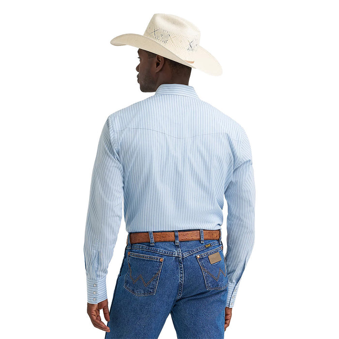 Wrangler Men's Chambray Blue Stripe Wrinkle Resist Shirt