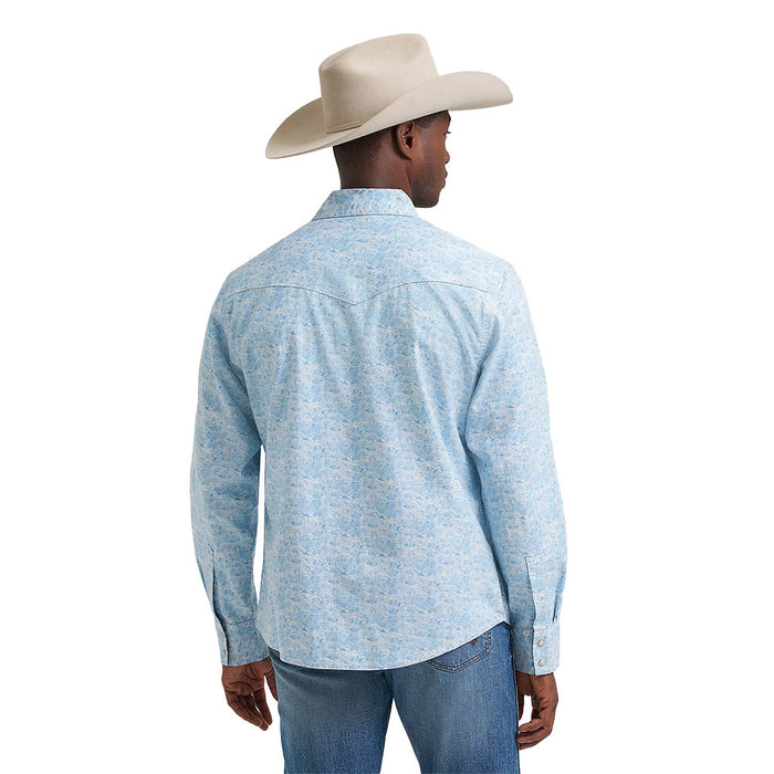 Wrangler Men's Retro Modern Fit Blue & White Print Shirt