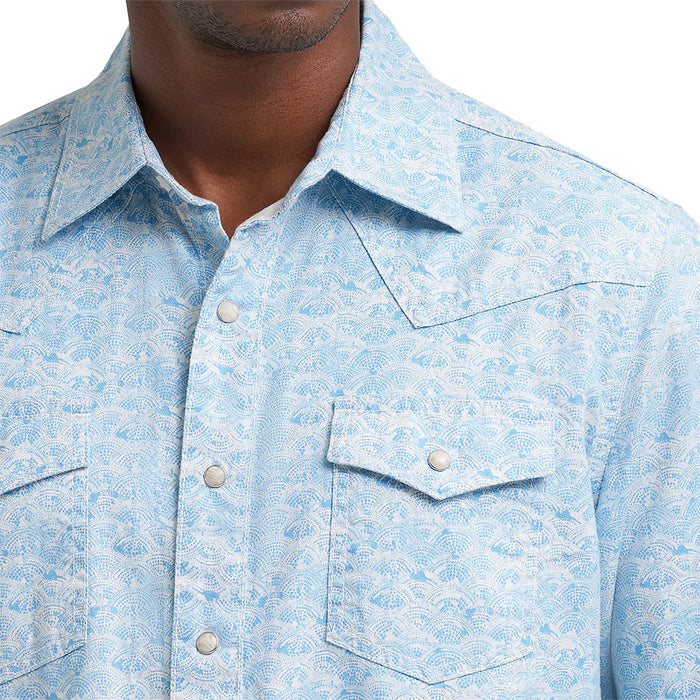 Wrangler Men's Retro Modern Fit Blue & White Print Shirt