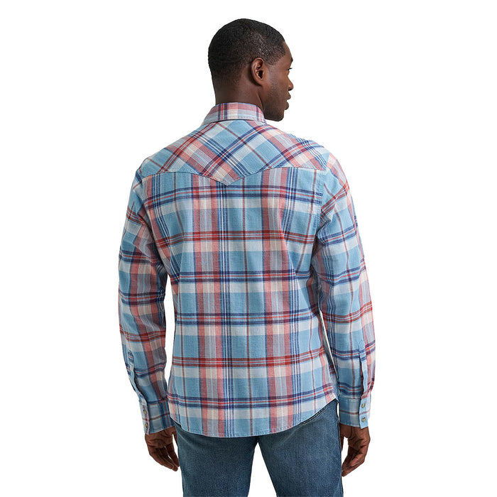 Wrangler Men's Retro Modern Fit Blue Plaid Shirt