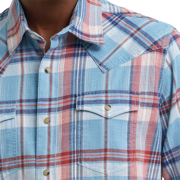 Wrangler Men's Retro Modern Fit Blue Plaid Shirt
