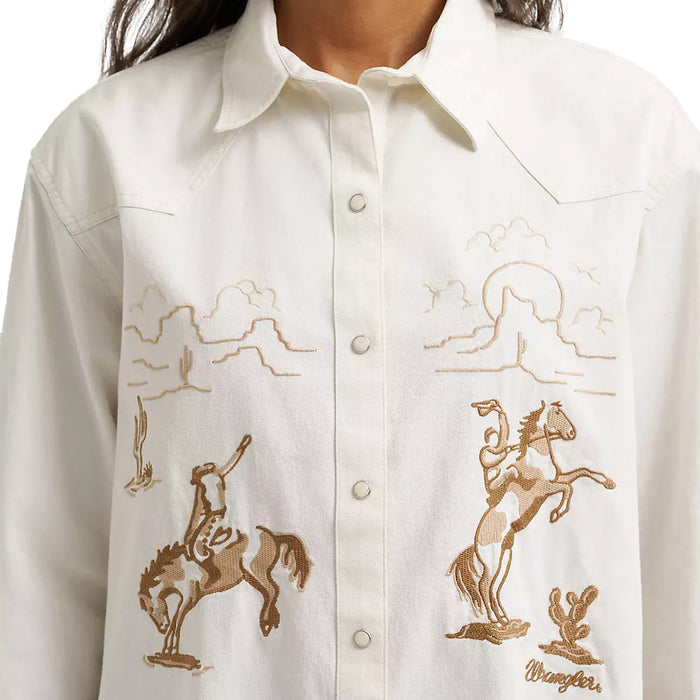 Wrangler Women's Embroidered Denim Snap Shirt