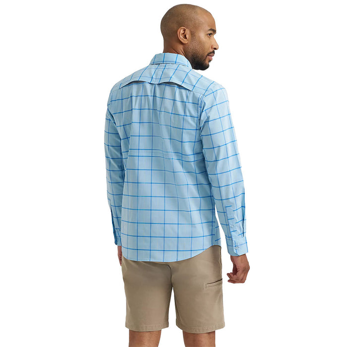 Wrangler Men's Cerulean Windowpane Hike To Fish ATG Shirt