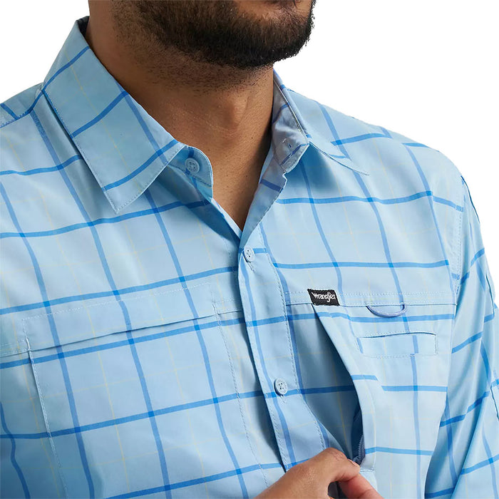 Wrangler Men's Cerulean Windowpane Hike To Fish ATG Shirt