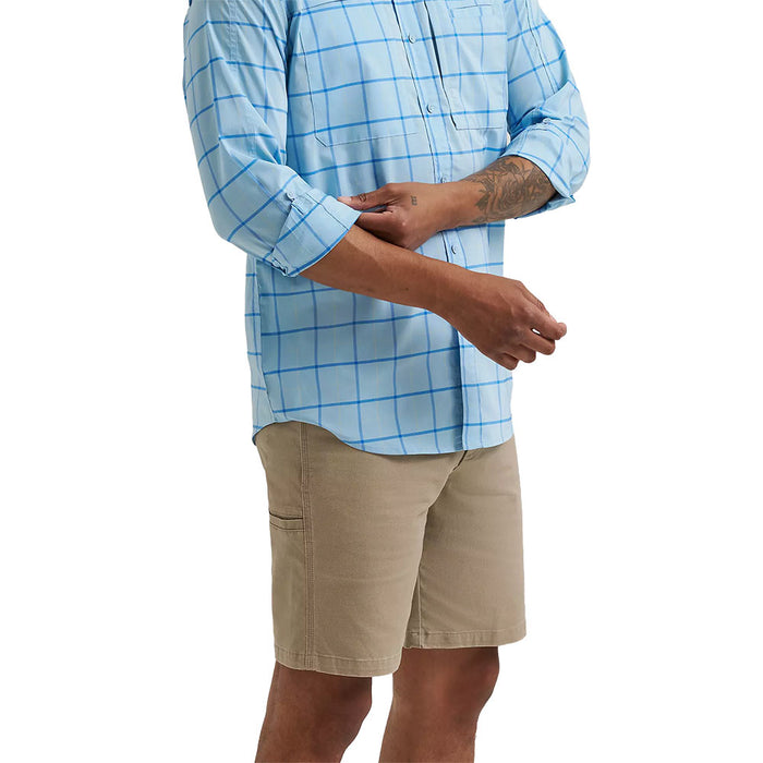 Wrangler Men's Cerulean Windowpane Hike To Fish ATG Shirt