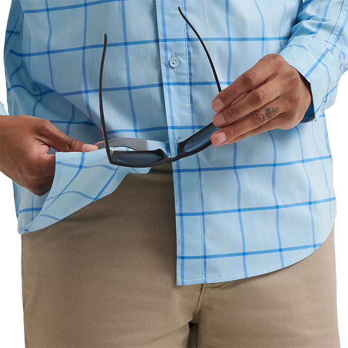Wrangler Men's Cerulean Windowpane Hike To Fish ATG Shirt