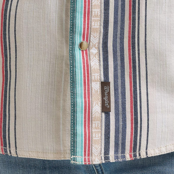 Wrangler Men's Tan Striped Retro Snap Shirt