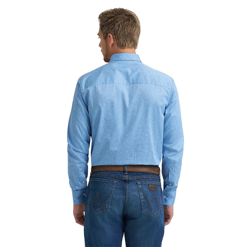 Wrangler Men's Cody Johnson Blue Print Long Sleeve Shirt