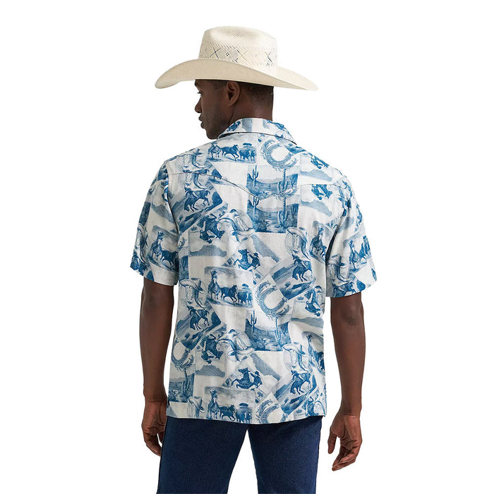 Wrangler Men's Cowboy Coconut Blue Western Print Shirt