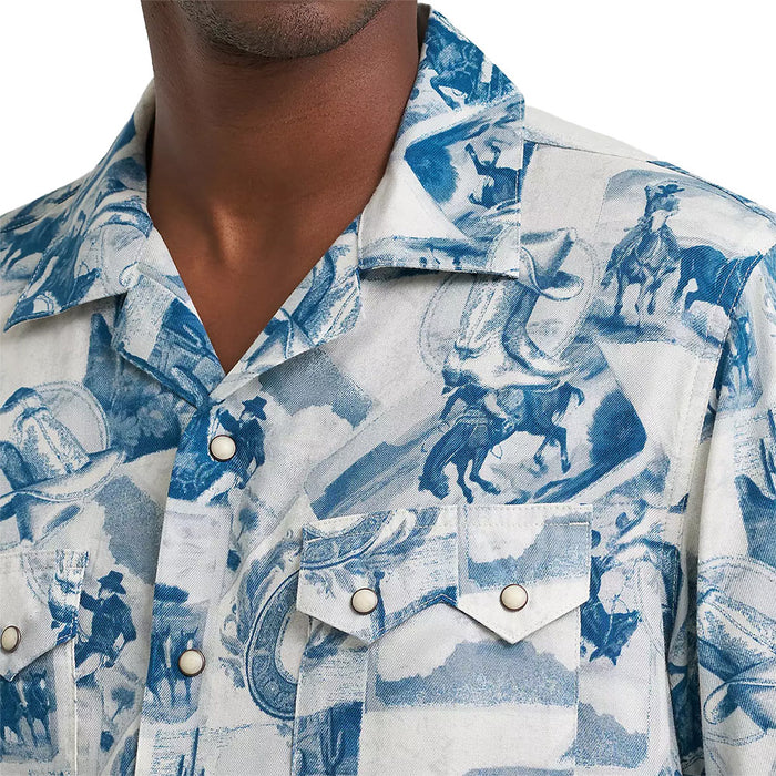 Wrangler Men's Cowboy Coconut Blue Western Print Shirt