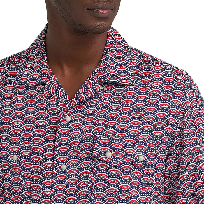 Wrangler Men's Coconut Cowboy Red & Blue Print Shirt