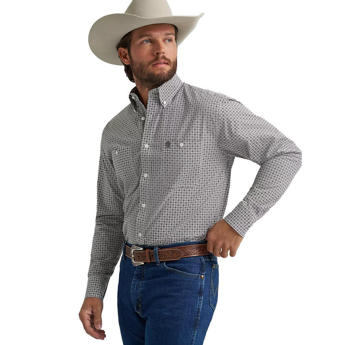 Wrangler Men's George Strait Grey Print Long Sleeve Shirt