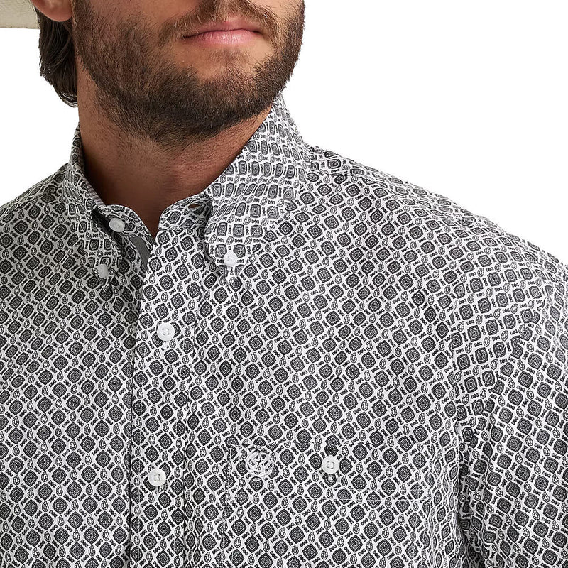 Wrangler Men's George Strait Grey Print Short Sleeve Shirt