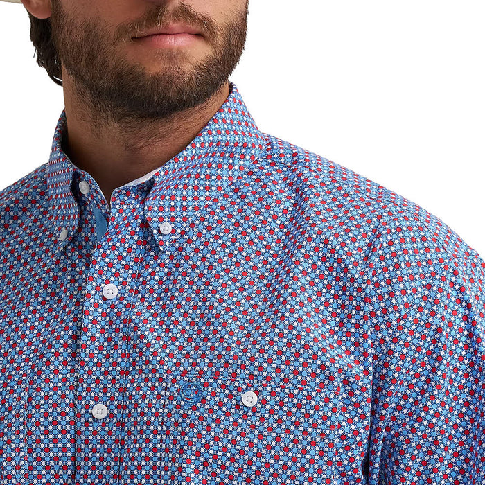 Wrangler Men's George Strait Blue & Red Printed Shirt