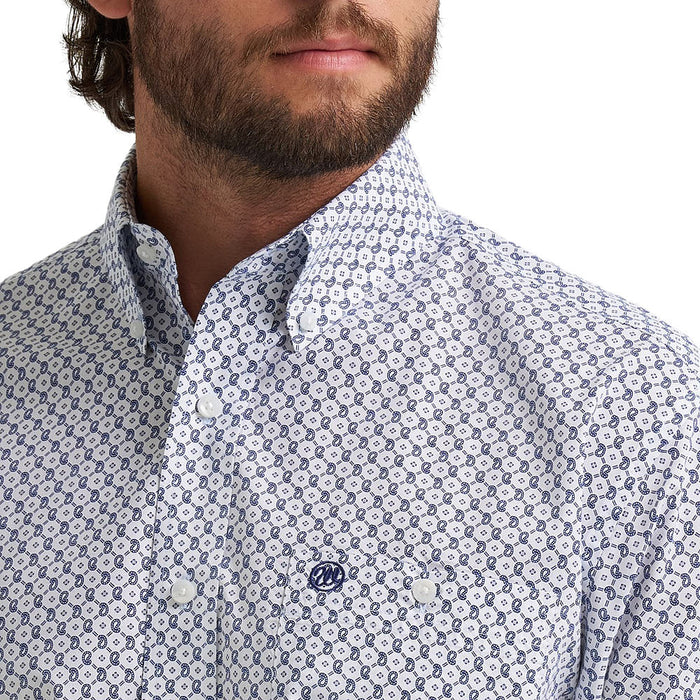 Wrangler Men's Blue White Print Classic Long Sleeve Button-Down Shirt M