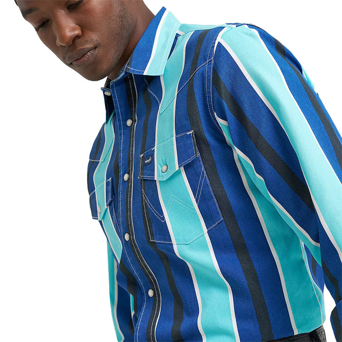 Wrangler Men's Blue Striped Vintage Shirt