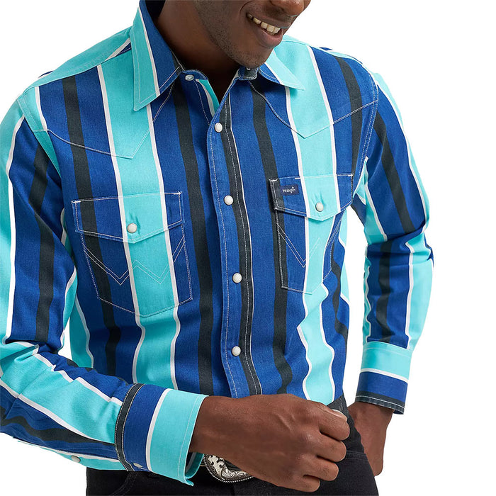 Wrangler Men's Blue Striped Vintage Shirt