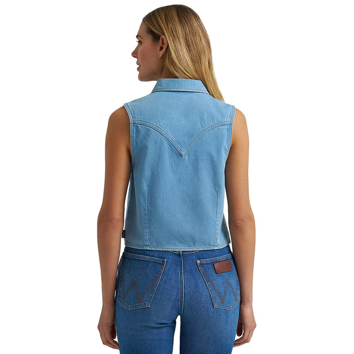 Wrangler Women's Saddle Denim Sleeveless Snap Shirt
