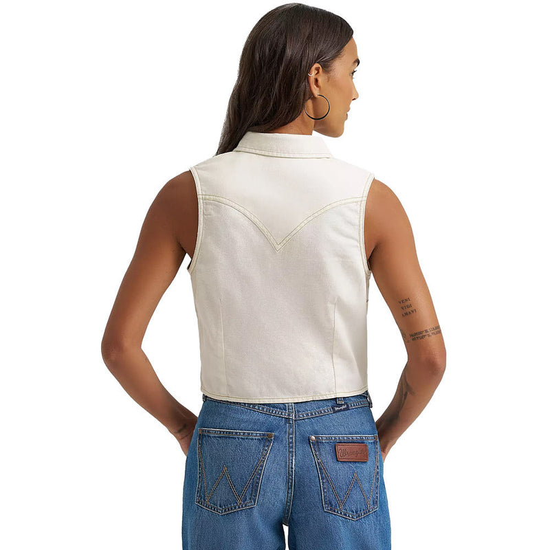 Wrangler Women's White Denim Sleeveless Shirt
