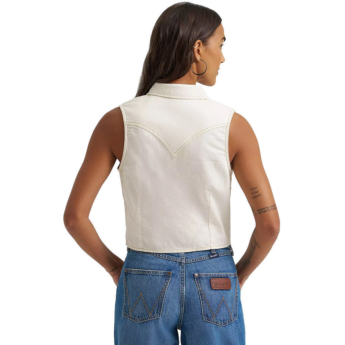 Wrangler Women's White Denim Sleeveless Shirt
