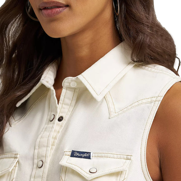 Wrangler Women's White Denim Sleeveless Shirt