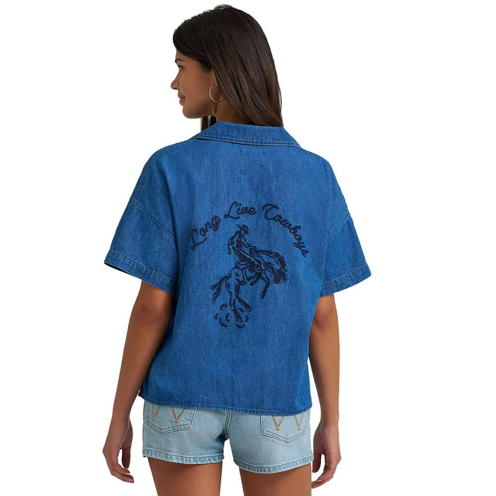 Wrangler Women's Embroidered Denim Camp Shirt