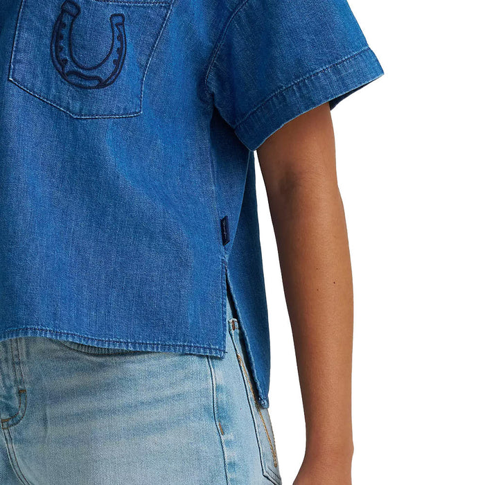 Wrangler Women's Embroidered Denim Camp Shirt
