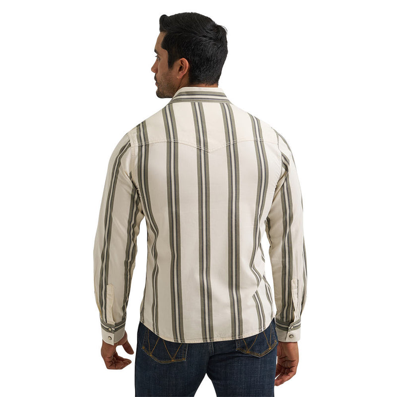 Wrangler Men's Green & Ecru Retro Snap Shirt