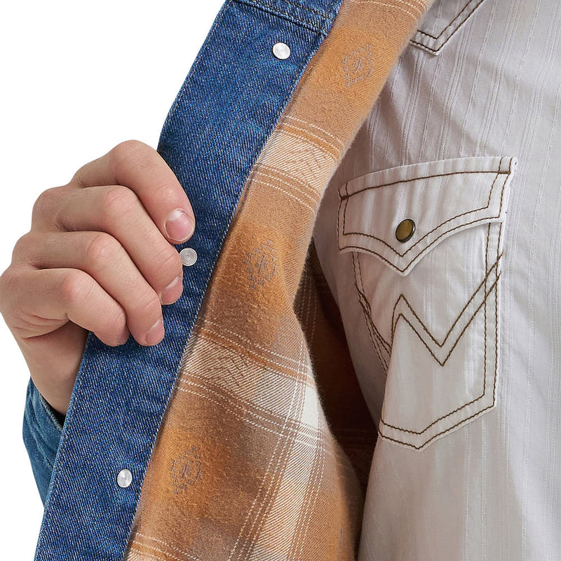 Wrangler Men's Blue Indigo Cowboy Flannel Lined Jacket