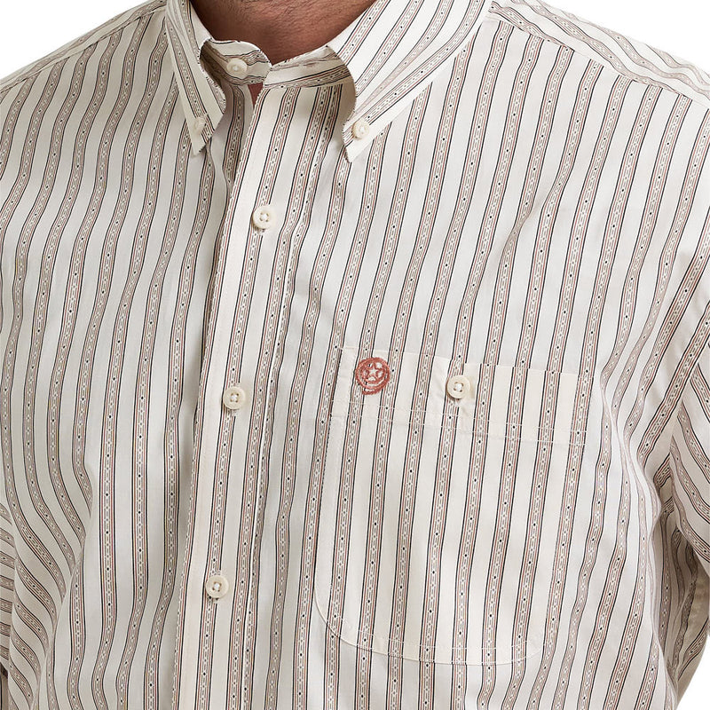 Wrangler Men's George Strait Rust Striped Print Shirt