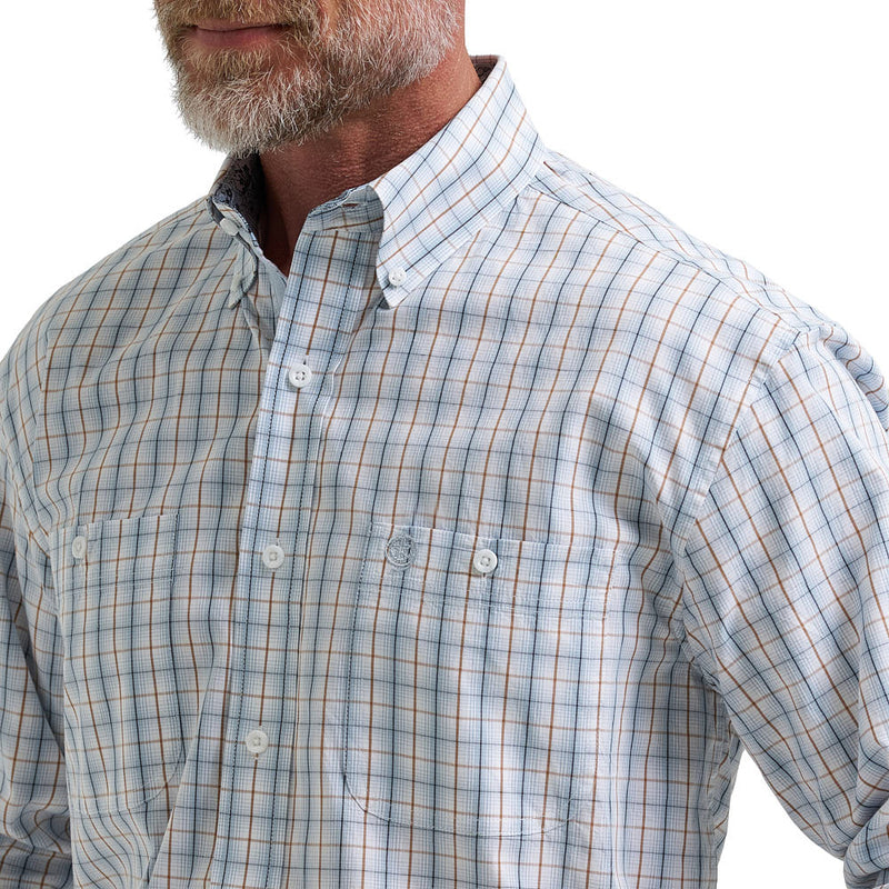 Wrangler Men's George Strait Blue Plaid Long Sleeve Shirt