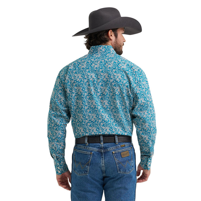 Wrangler Men's George Strait Teal Floral Long Sleeve Shirt
