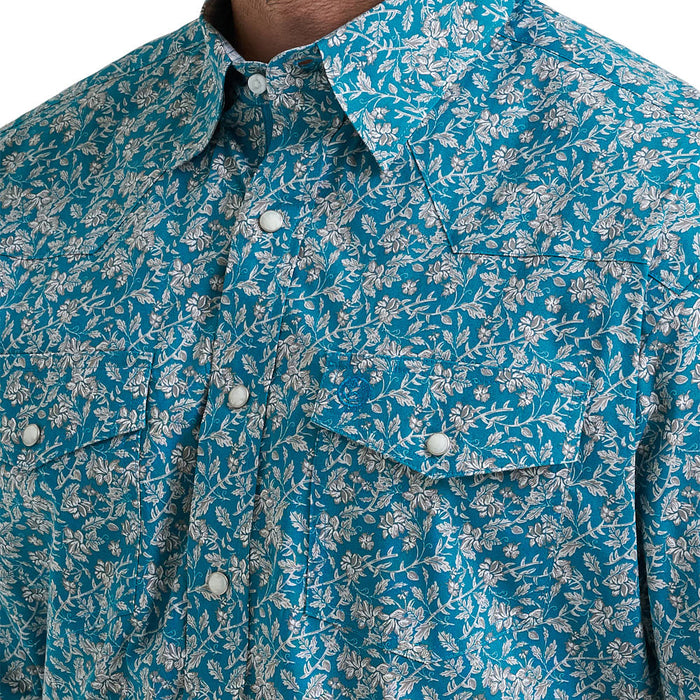 Wrangler Men's George Strait Teal Floral Long Sleeve Shirt