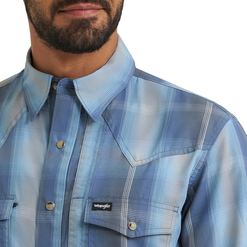 Wrangler Men's ATG Vintage Indigo Ombre Plaid Shirt