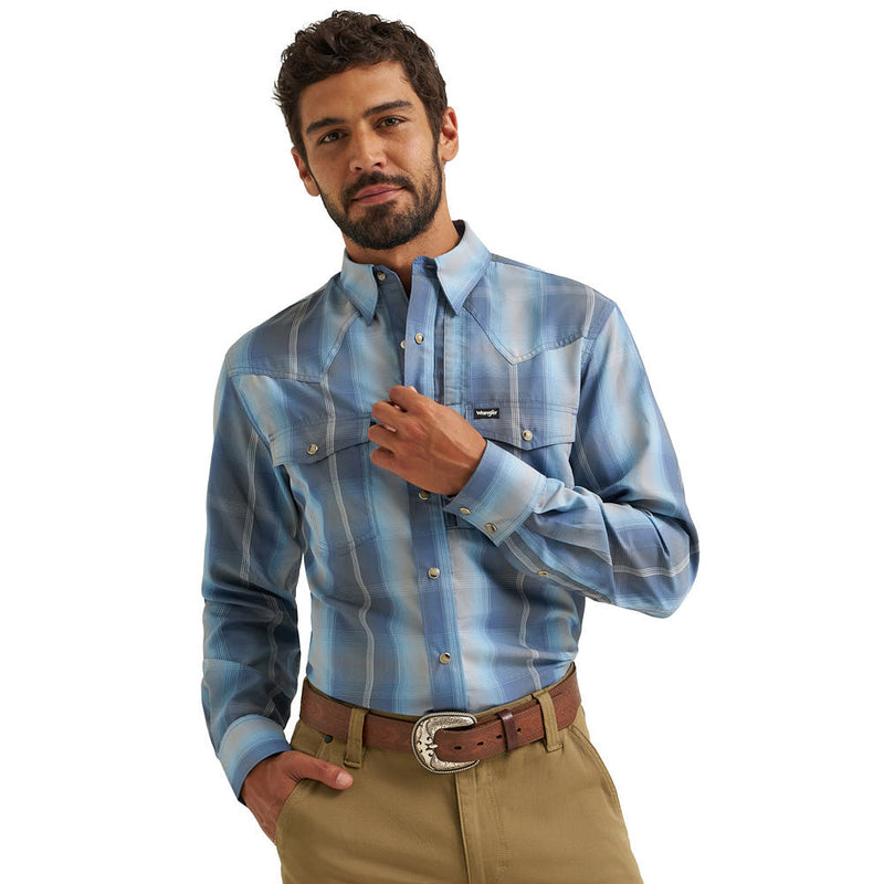 Wrangler Men's ATG Vintage Indigo Ombre Plaid Shirt