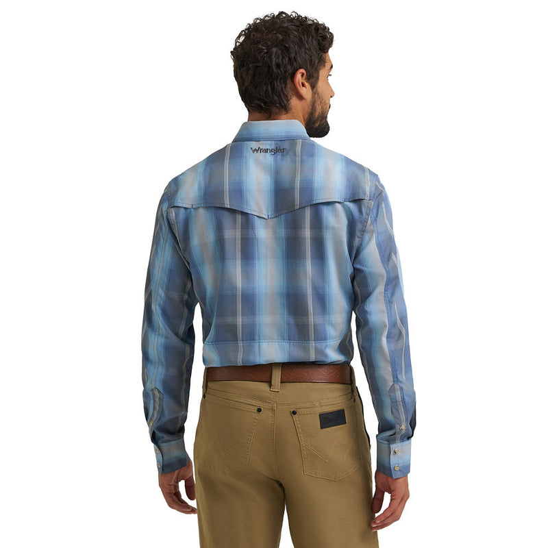 Wrangler Men's ATG Vintage Indigo Ombre Plaid Shirt