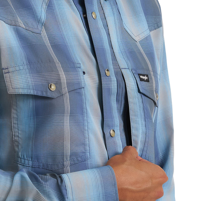 Wrangler Men's ATG Vintage Indigo Ombre Plaid Shirt