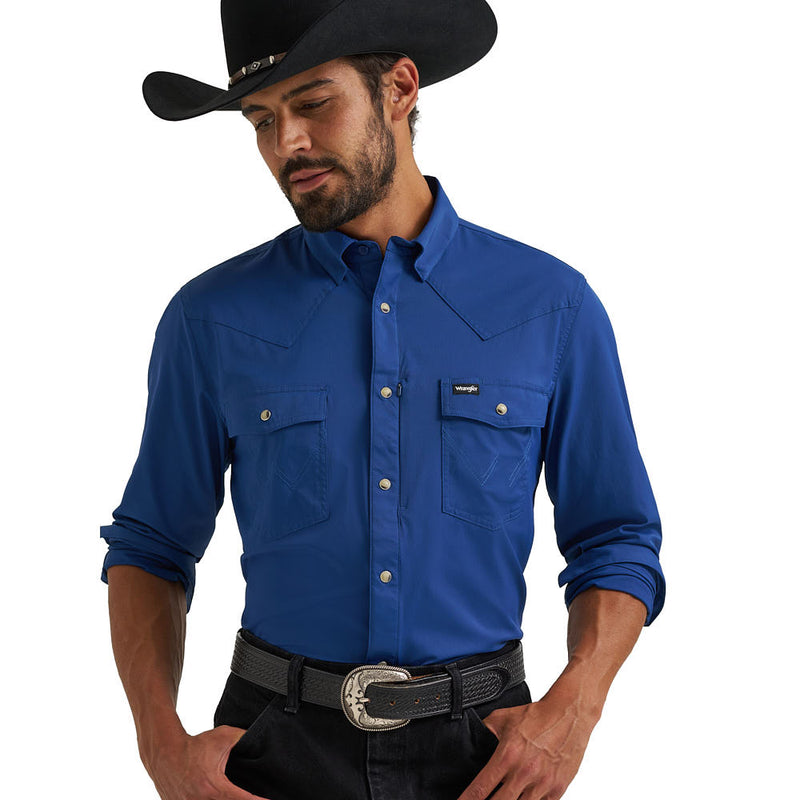 Wrangler Men's ATG Navy Peony Technical Long Sleeve Shirt