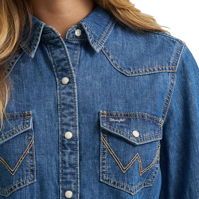 Wrangler Women's Denim Long Sleeve Snap Shirt