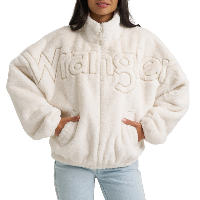 Wrangler Women's Retro White Faux Fur Collar Jacket