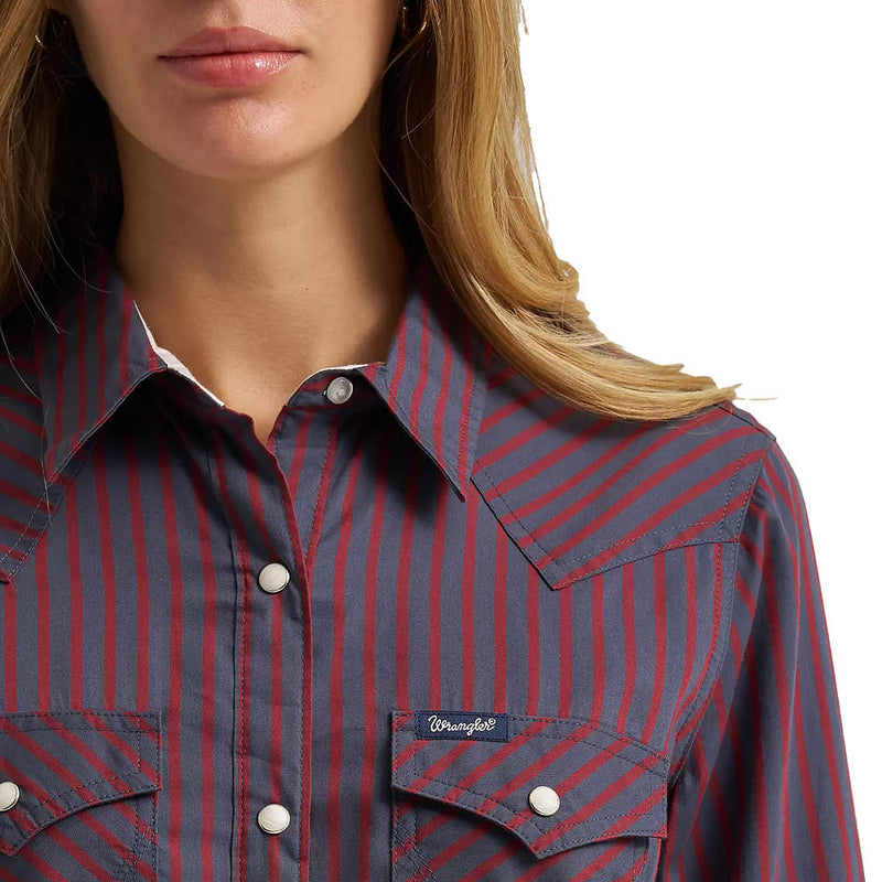 Wrangler Women's Burgundy Stripe Dress Shirt
