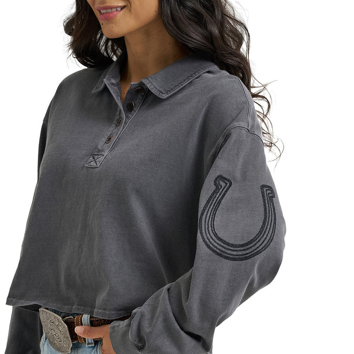 Wrangler Women's Black Horseshoe Vintage Polo Shirt