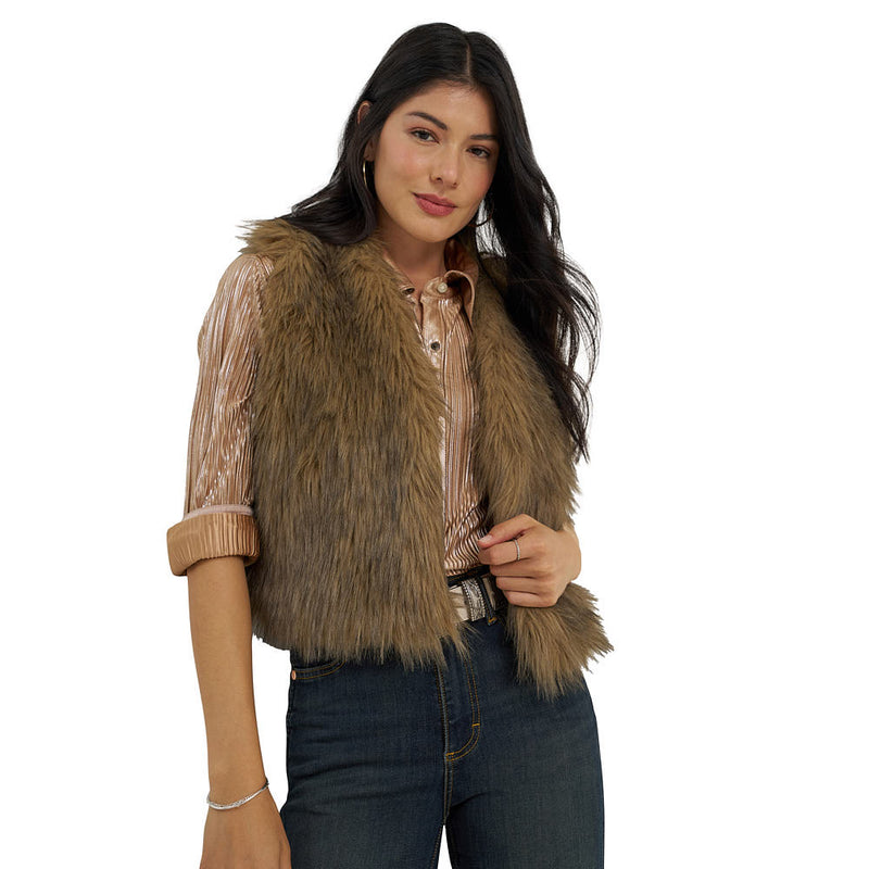 Wrangler Women's Lainey Wilson Brown Fur Vest