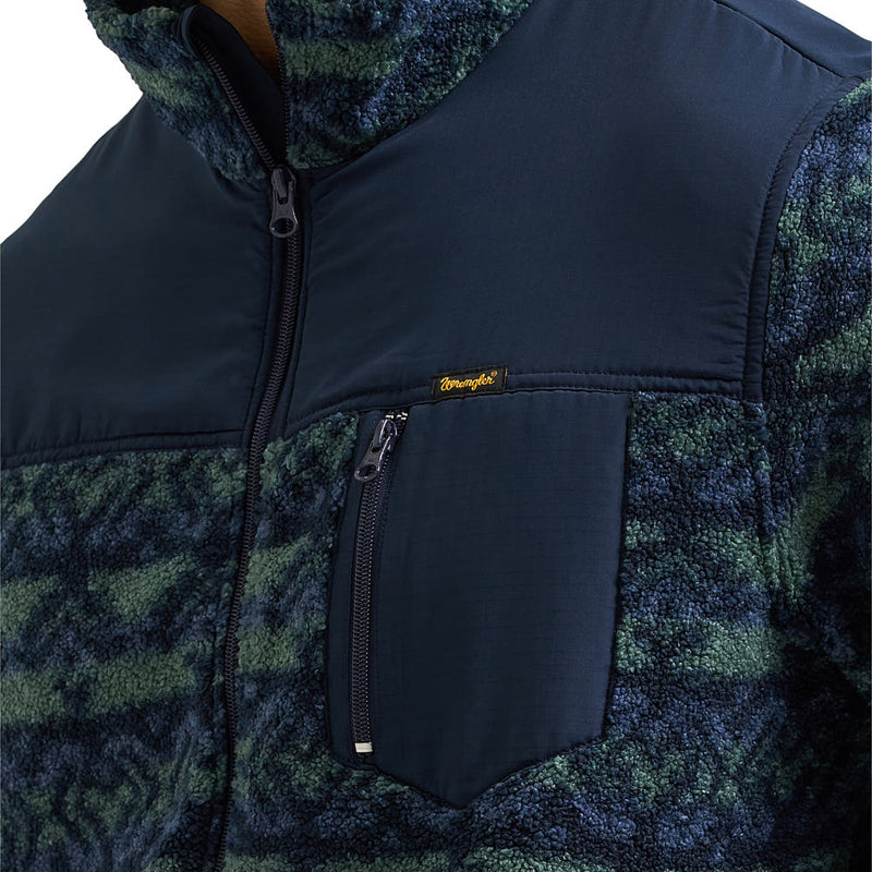 Wrangler Men's Hay Away Sherpa Dark Forest Print Pullover