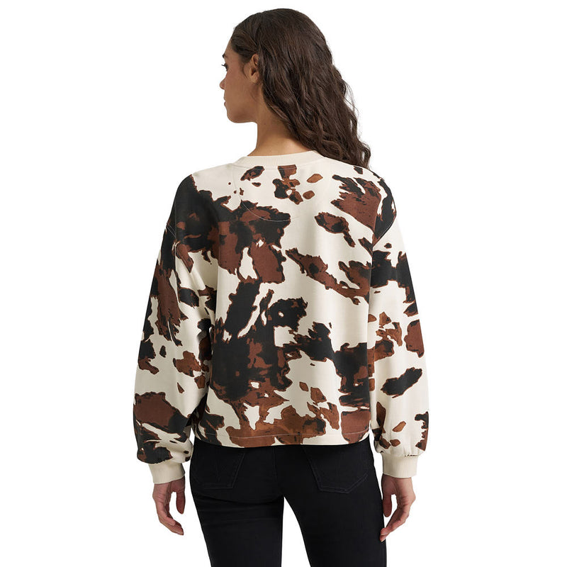 Wrangler Women's Cow Print Logo Applique Sweatshirt