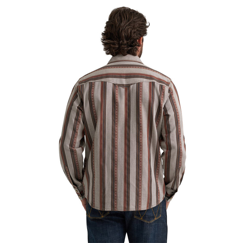 Wrangler Men's Retro Premium Rust & Grey Striped Shirt