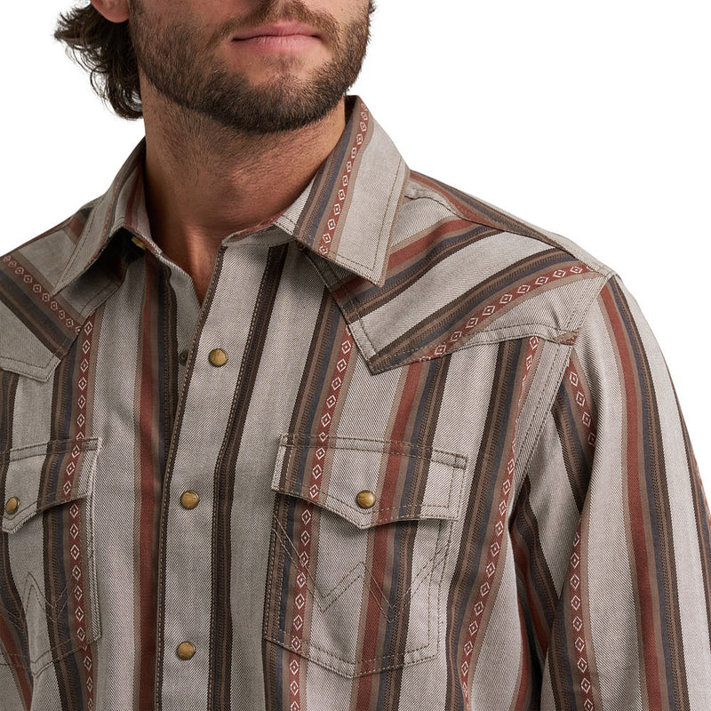 Wrangler Men's Retro Premium Rust & Grey Striped Shirt
