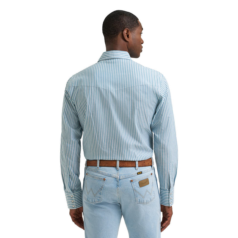 Wrangler Men's Wrinkle Resist Blue Stripe Shirt